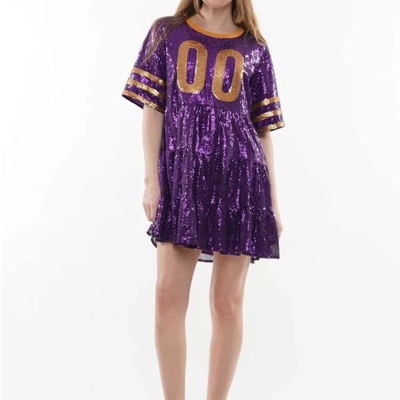 Purple Sequin Dress Game Day Dress - Picture 2 of 4